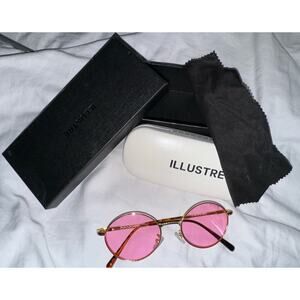 Round Sunglasses Round Flat Gold Metal Frame Pink Color Lens BOX SET NEW